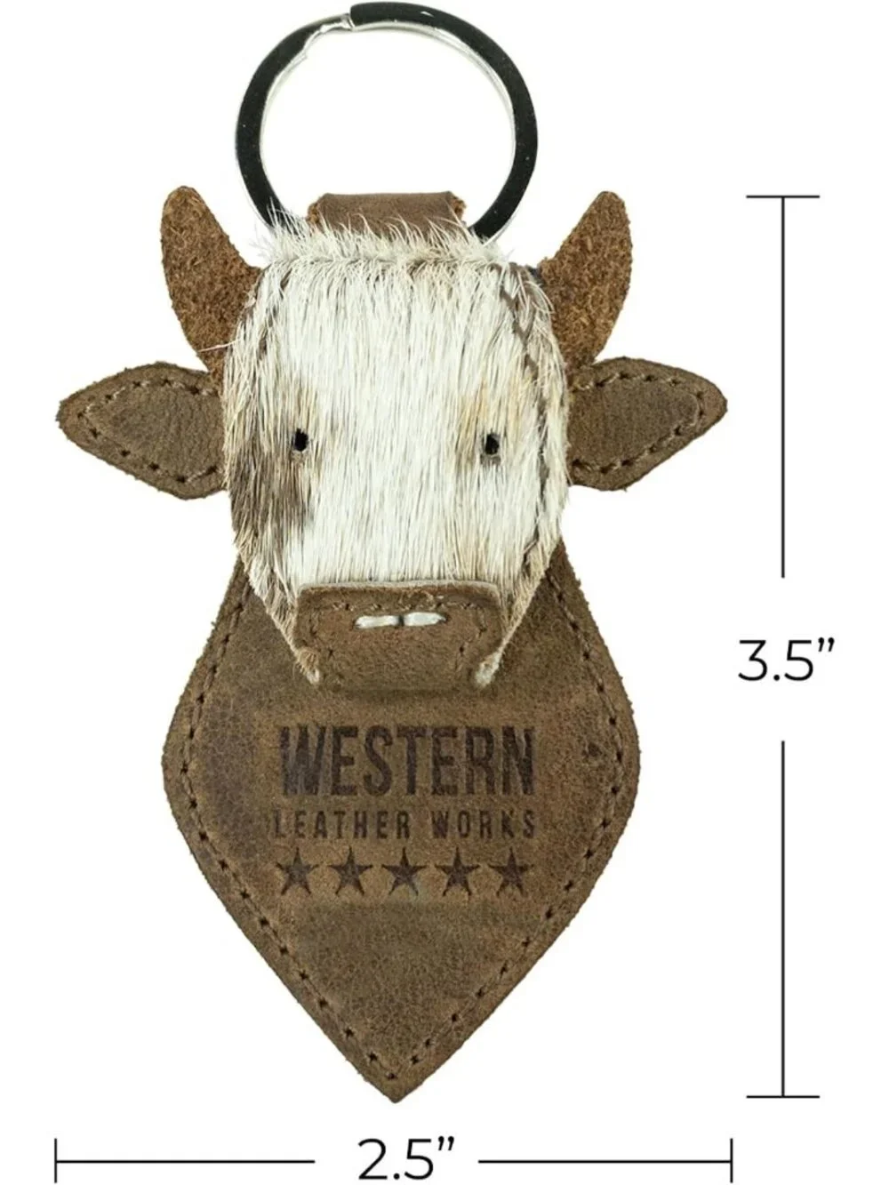 Cowboy Style Cow Head Keychain, Handmade Full Grain Leather Keyring, Furry